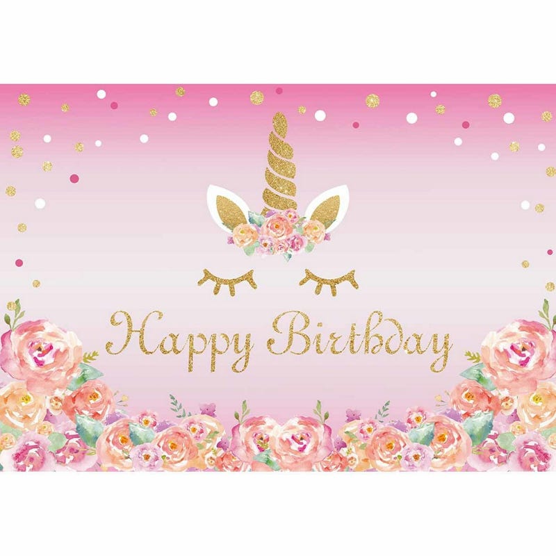 Pink Unicorn Happy Birthday Large Fabric Backdrop