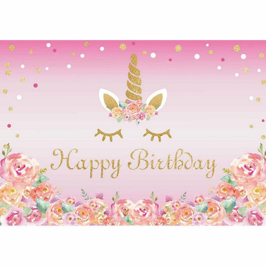 Pink Unicorn Happy Birthday Large Fabric Backdrop