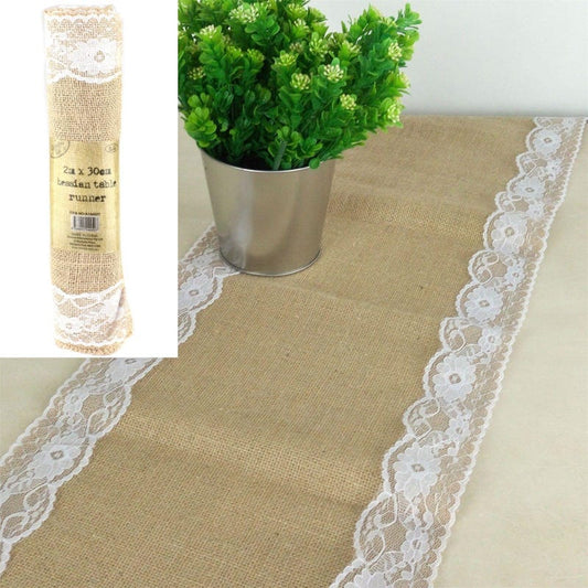 Lace Trim Hessian Table Runner