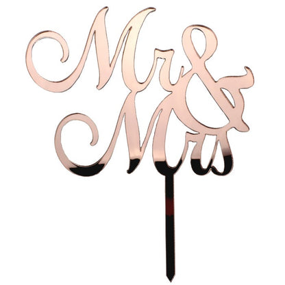 Mr & Mrs Rose Gold Mirror Cake Topper