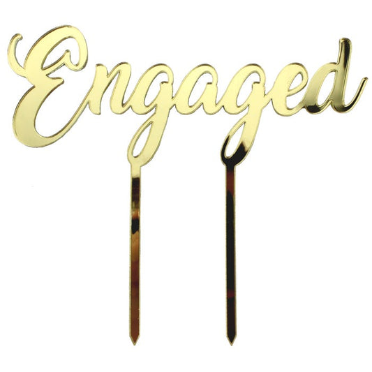 Engaged Gold Mirror Cake Topper