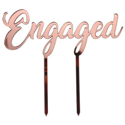 Engaged Rose Gold Mirror Cake Topper