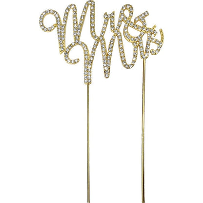 Mr & Mrs Gold Diamante Metal Cake Topper