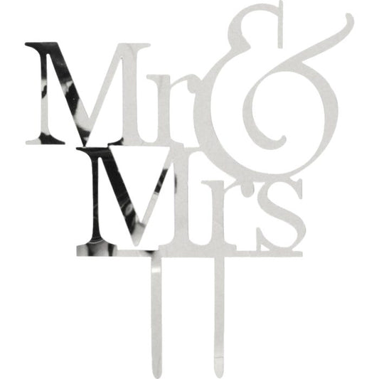 Mr & Mrs Silver Mirror Cake Topper