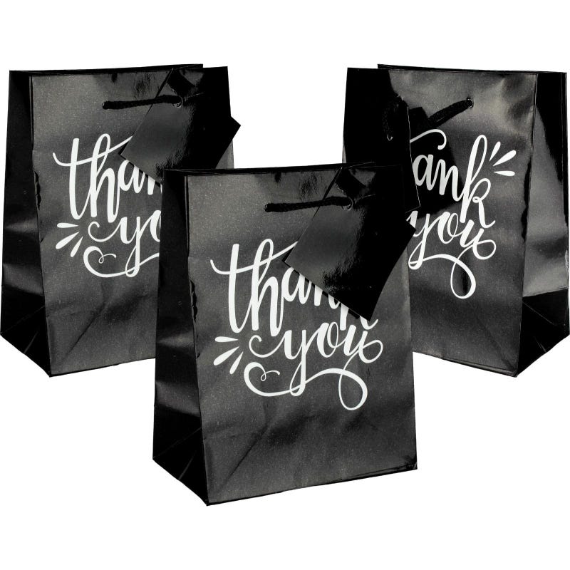 Black & White Thank You Gift Bags 14cm (Pack of 12)