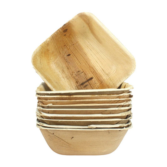 Natural Palm Leaf Square Bowls (Pack of 10)