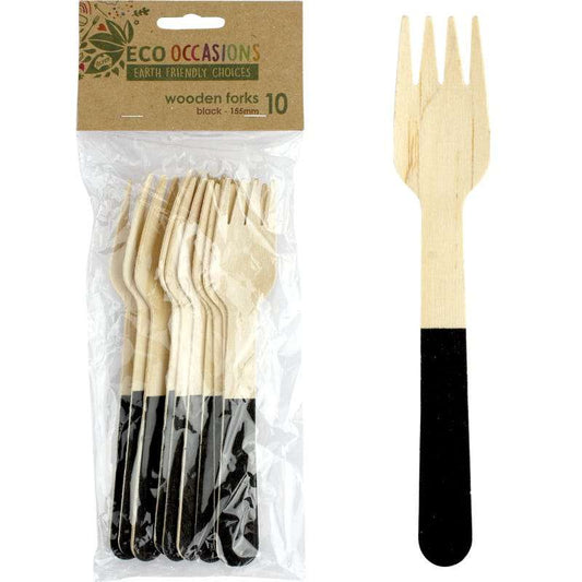 Wooden Dipped Forks Black (Pack of 10)
