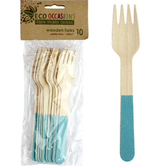 Wooden Dipped Forks Light Blue (Pack of 10)