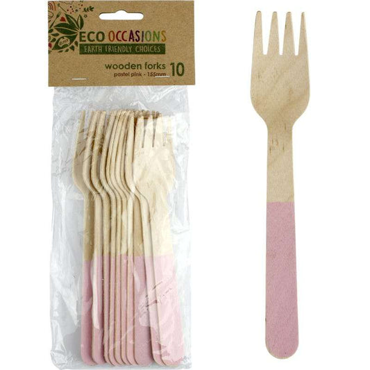 Wooden Dipped Forks Pink (Pack of 10)