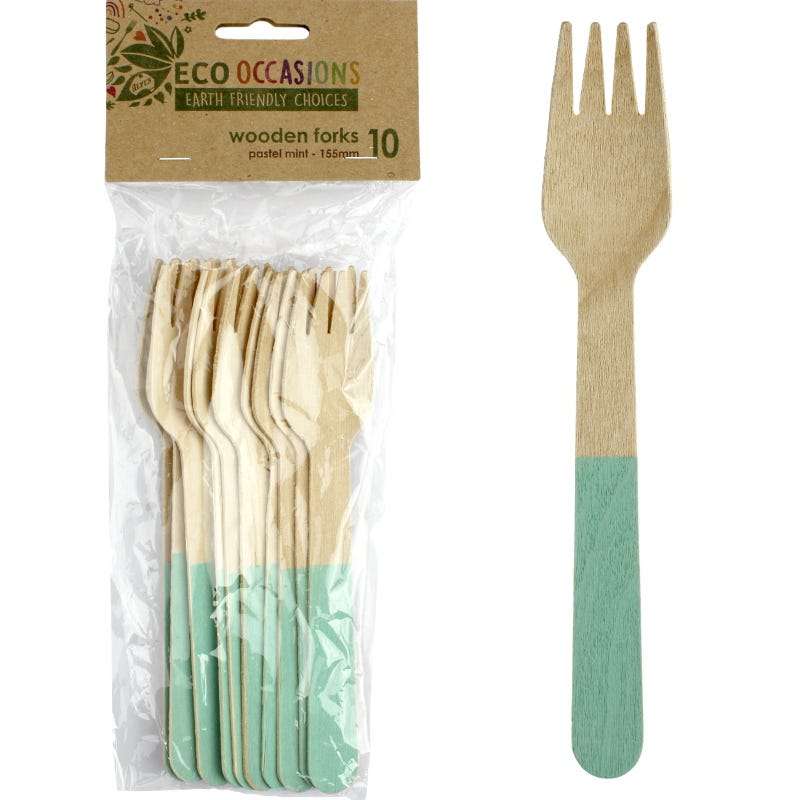 Wooden Dipped Forks Mint Green (Pack of 10)