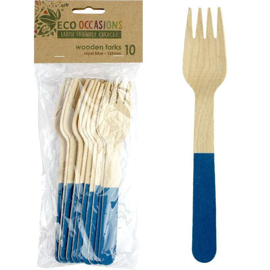 Wooden Dipped Forks Royal Blue (Pack of 10)