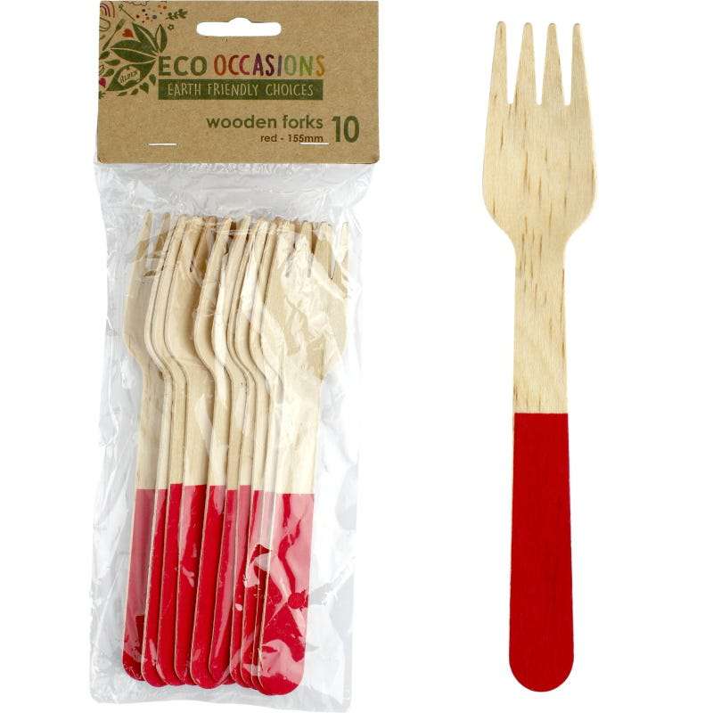 Wooden Dipped Forks Red (Pack of 10)