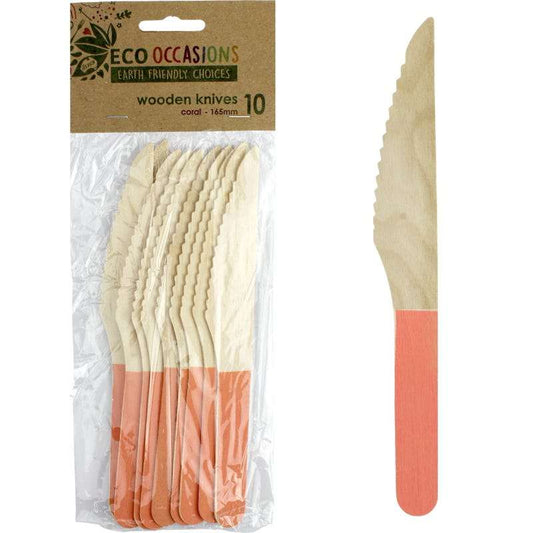 Wooden Dipped Knives Coral (Pack of 10)