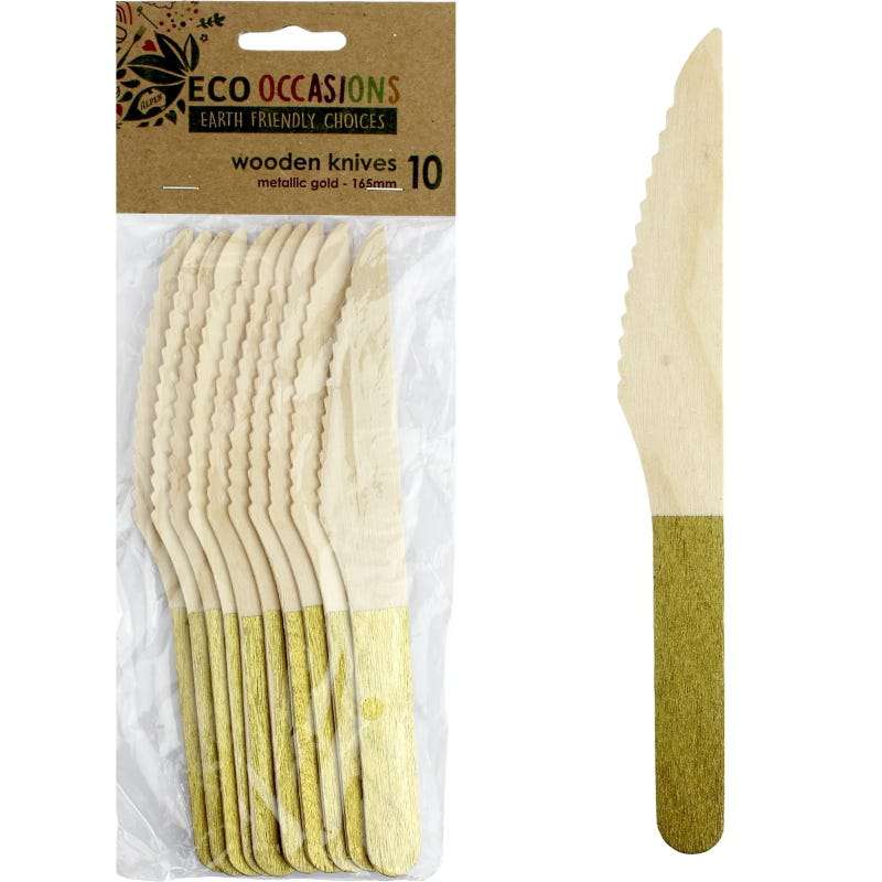 Wooden Dipped Knives Gold (Pack of 10)