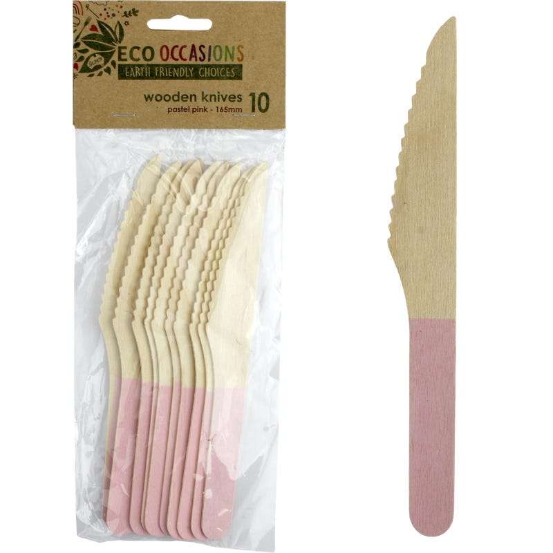 Wooden Dipped Knives Pink (Pack of 10)