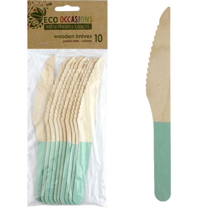 Wooden Dipped Knives Mint Green (Pack of 10)