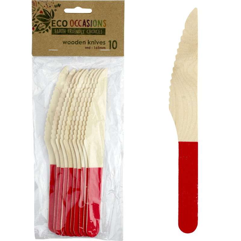 Wooden Dipped Knives Red (Pack of 10)