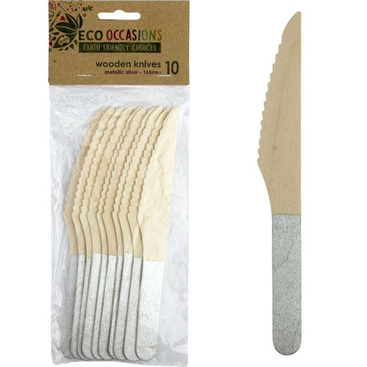 Wooden Dipped Knives Silver (Pack of 10)