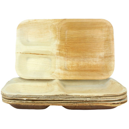 Natural Palm Leaf 3 Section Divider Plates (Pack of 10)