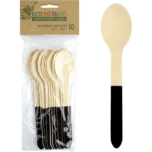 Wooden Dipped Spoons Black (Pack of 10)