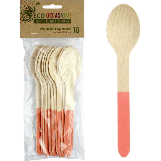Wooden Dipped Spoons Coral (Pack of 10)
