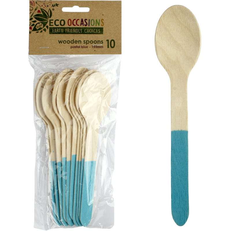 Wooden Dipped Spoons Light Blue (Pack of 10)