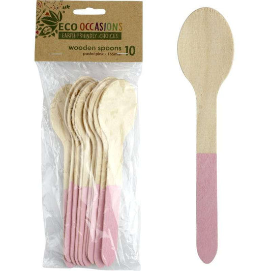 Wooden Dipped Spoons Pink (Pack of 10)