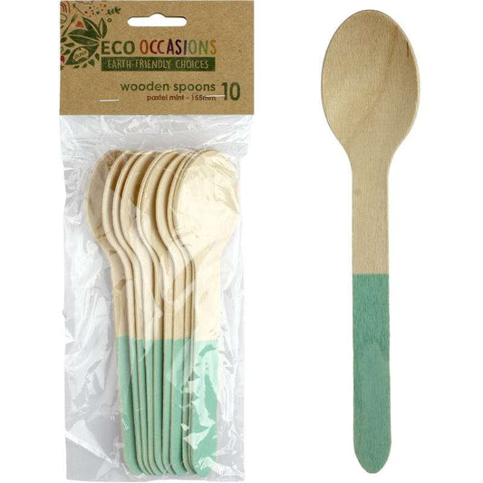 Wooden Dipped Spoons Mint Green (Pack of 10)