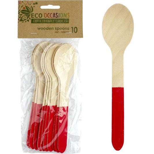 Wooden Dipped Spoons Red (Pack of 10)