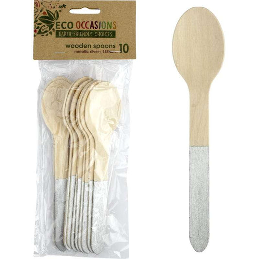 Wooden Dipped Spoons Silver (Pack of 10)