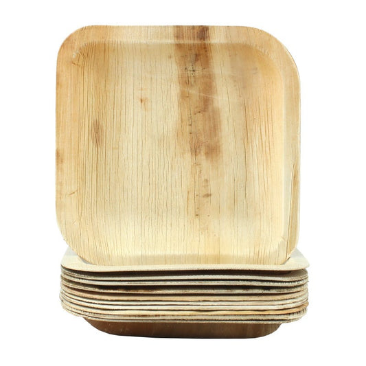 Natural Palm Leaf Small Square Plates (Pack of 10)